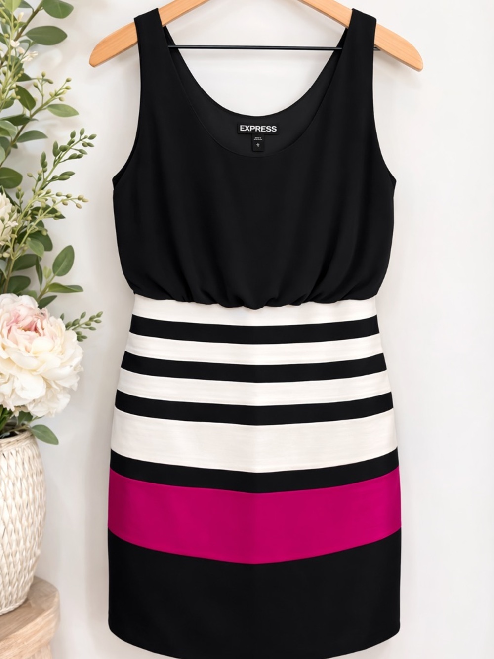 Express Black and Pink Colorblock Mini Dress
